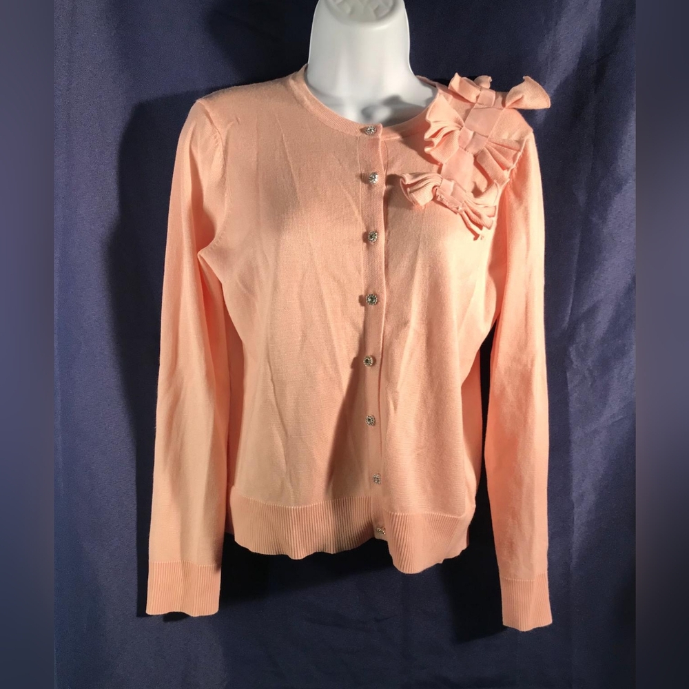Studio M Peach Button-Down Shirt with Bow Accents